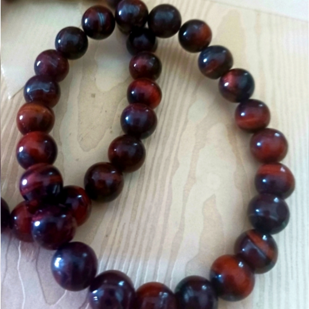 RED TIGERS EYE Polished Beaded Gemstone Bracelet in 8mm
